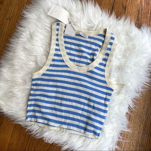 Pull&Bear Striped Blue Ribbed Crop Top
